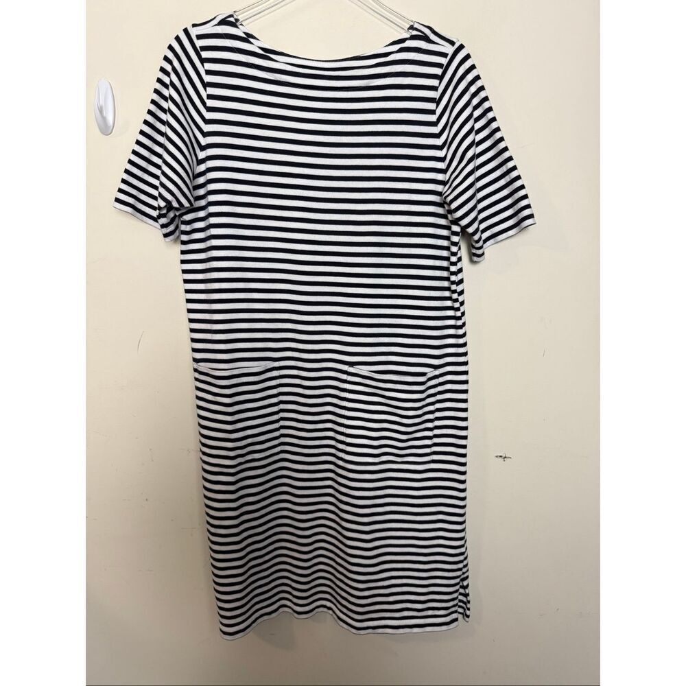 J.Jill 100% Cotton Black White Stripe Pocket T-Shirt Long Sleeve Dress M Nautica